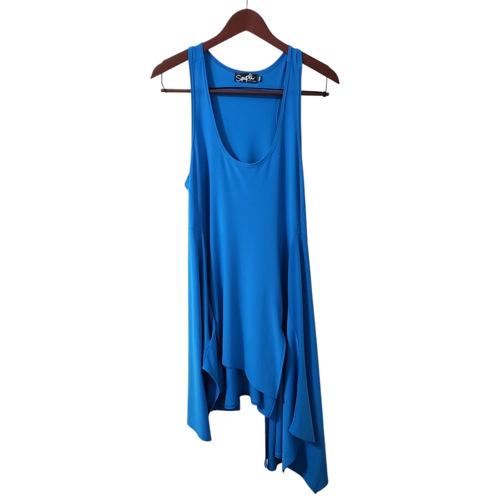 Simpli Blue Flowy Asym Asymmetrical Sleeveless Tunic Top Womens Sz‎ 12